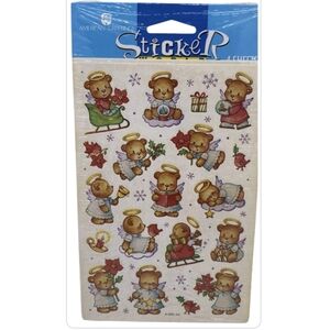 Vintage American Greetings Sticker World Holiday Christmas Angel Bears 4 Sheets